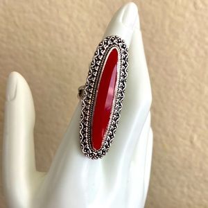 💚 3/$25 NEW Tibetan Silver Cool Red Faux Gem Fashion Ring